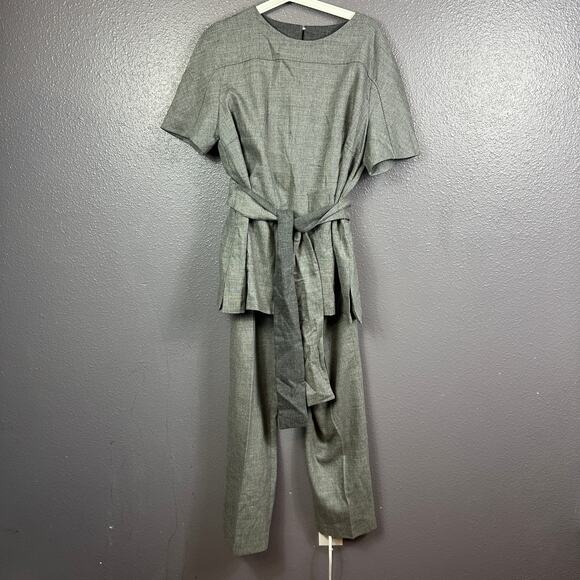 Boss Hugo Boss Pant Set Size 12 Wool Cashmere Pant Top Tie Waist Gray - Picture 1 of 11
